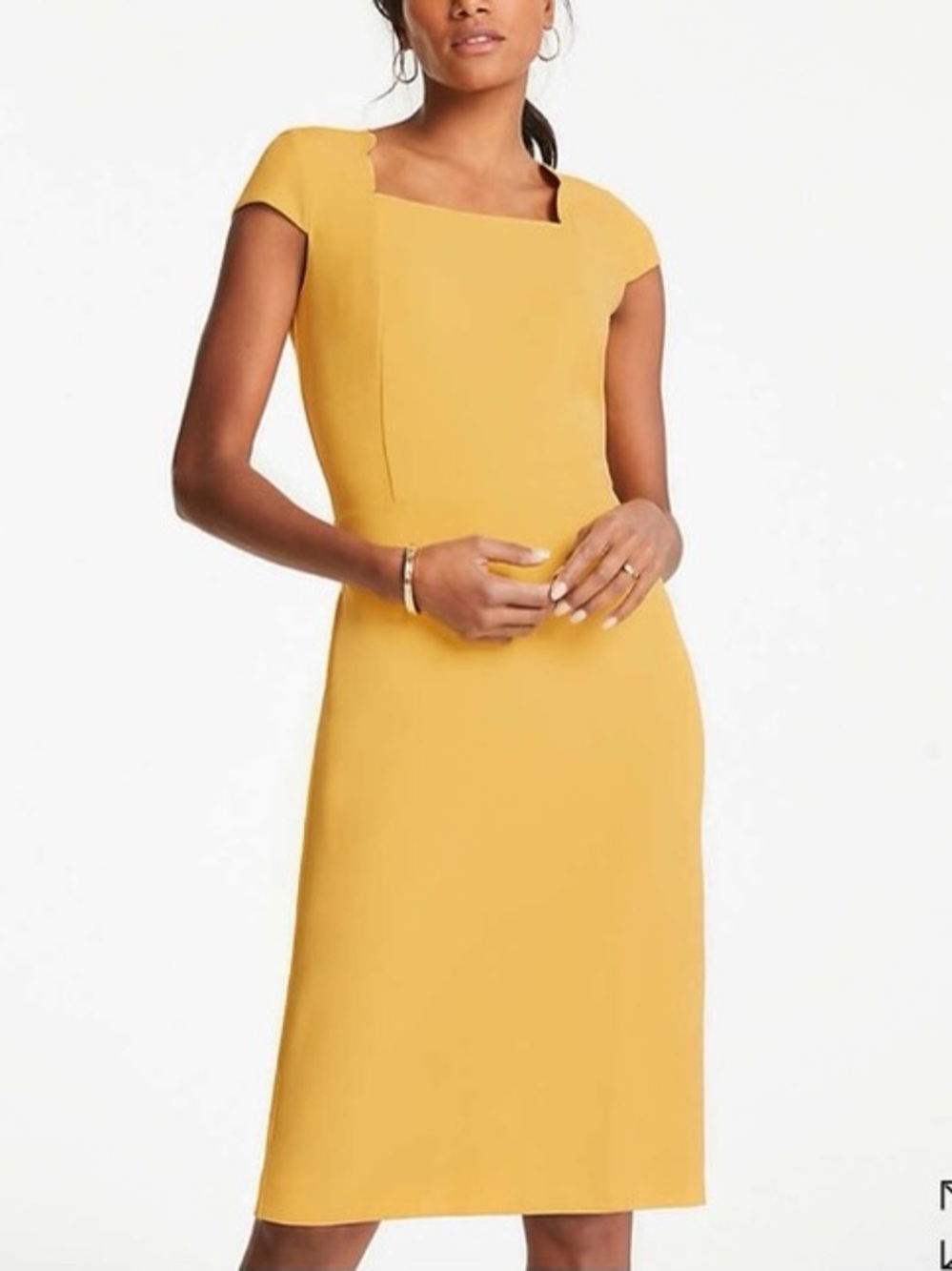 Ann Taylor NWT Yellow Cap Sleeve Scalloped Midi Dress size 14